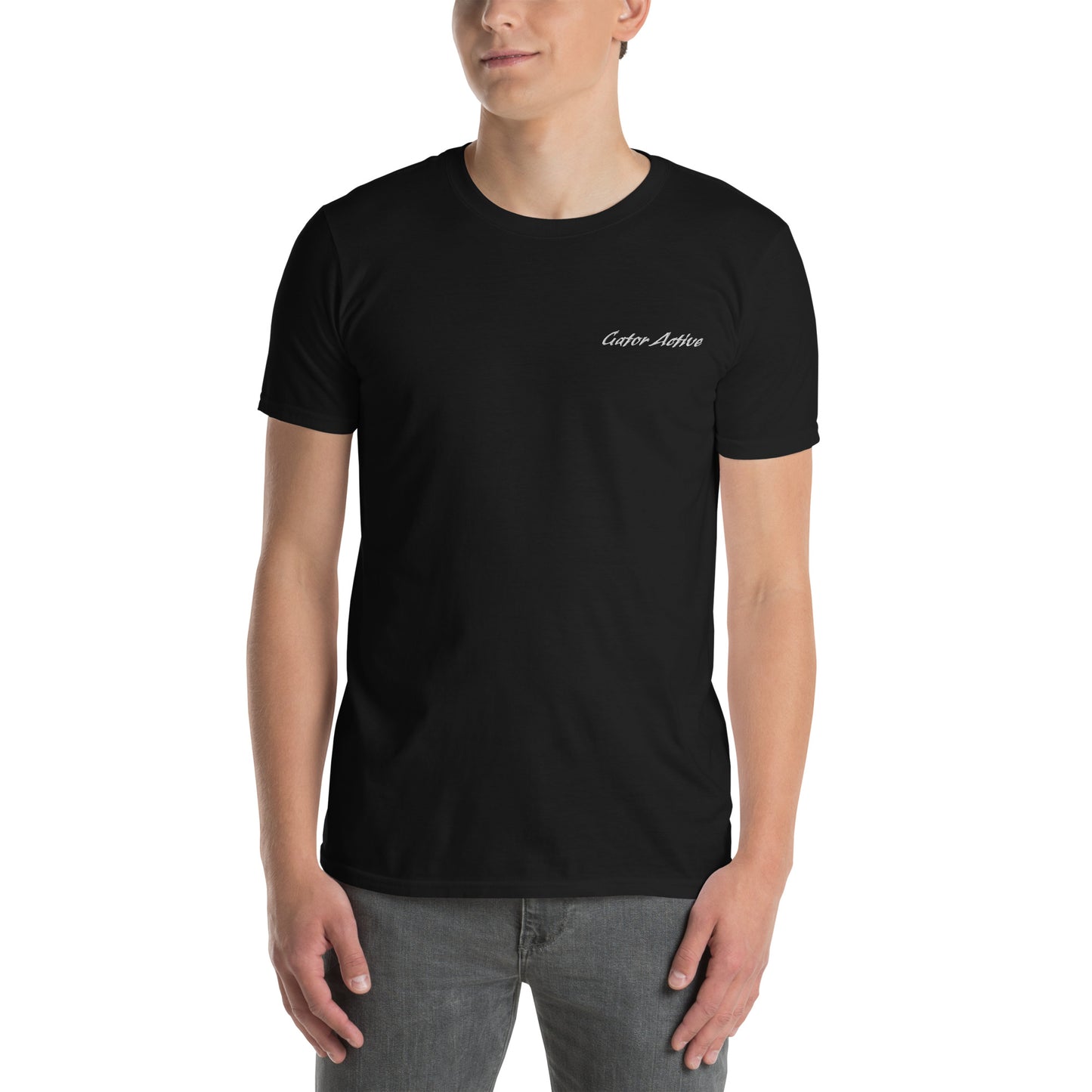 Short-Sleeve Unisex met geborduurde tekst