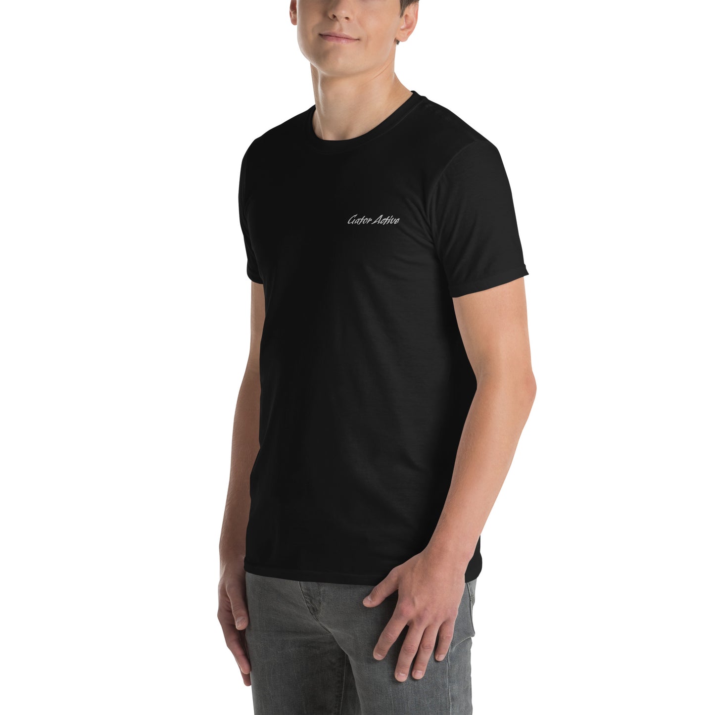 Short-Sleeve Unisex met geborduurde tekst