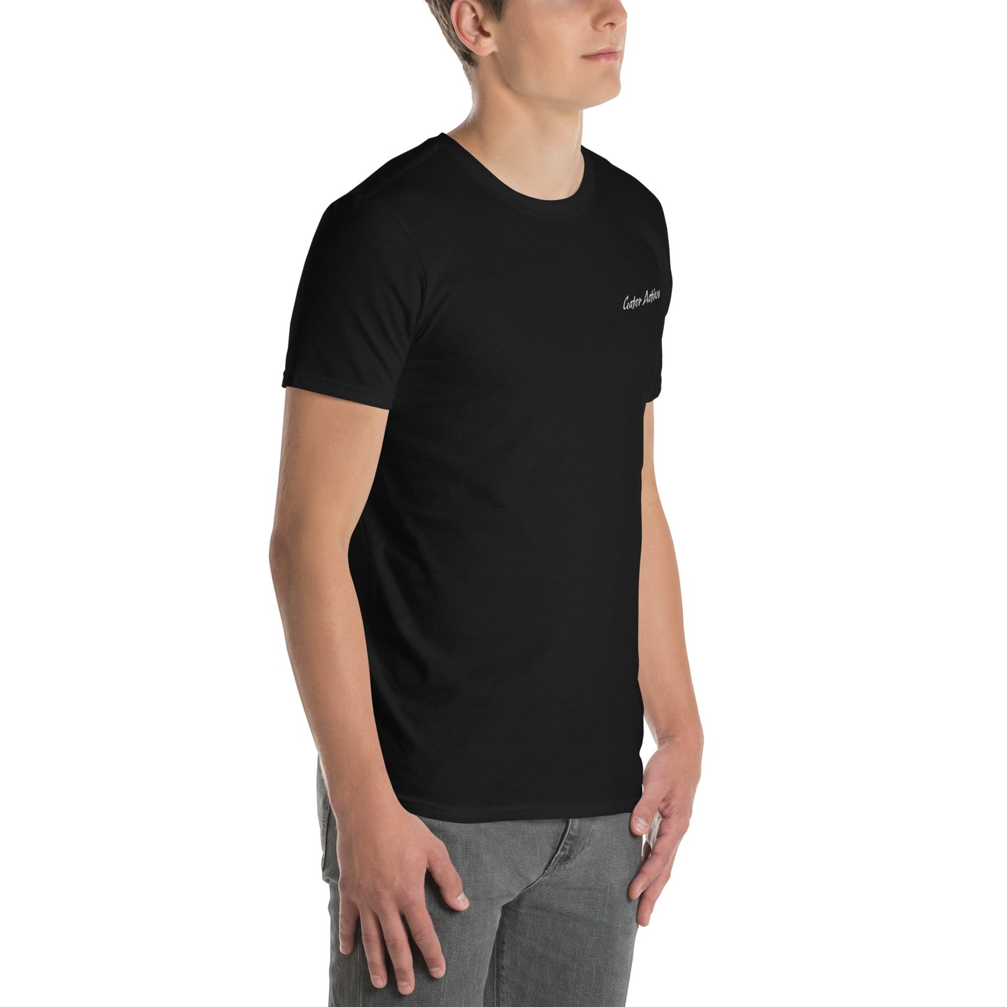 Short-Sleeve Unisex met geborduurde tekst